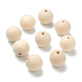 Natural Unfinished Wood Beads, Round Wooden Loose Beads