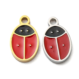 304 Stainless Steel Charms, with Enamel, Ladybird Charm