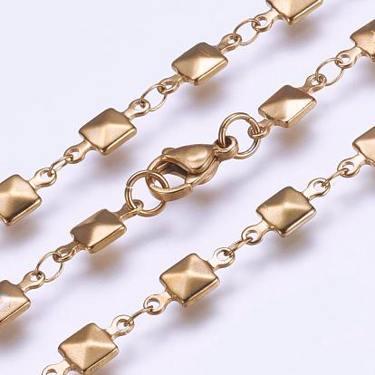 304 Stainless Steel Chain Necklaces, with Lobster Claw Clasps, Ion Plating (IP), Square