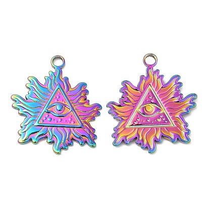 304 Stainless Steel Pendants, Leaf with Triangle & Eye Charm