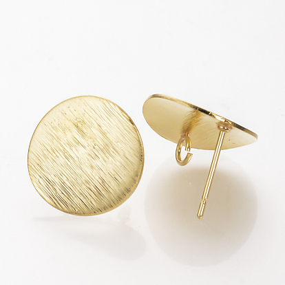 Ear Stud Findings, with Loop, Nickel Free, Real 18K Gold Plated, Flat Round