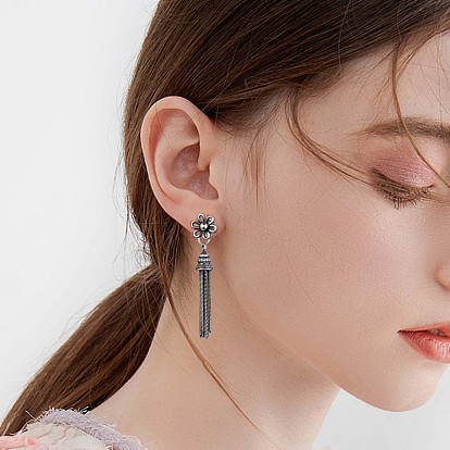 925 Sterling Silver Flower with Tassel Dangle Stud Earrings for Women