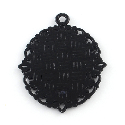 Electrophoresis Alloy Oval Pendant Cabochon Settings, Cadmium Free & Nickel Free & Lead Free, Tray: 25x18mm, 40x30x2mm, Hole: 2.5mm