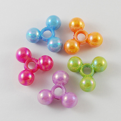 Opaque Plastic Tri Beads for Christmas Ornaments Making, AB Color, Triangle, Mixed Color, 19x17x8mm, Hole: 4mm