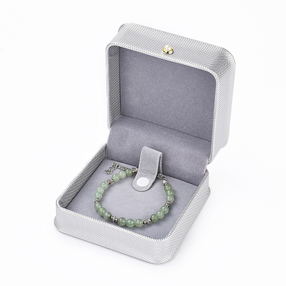 Cajas de regalo de brazalete / pulsera de cuero de pu, con botón de perlas de imitación de hierro y plástico y terciopelo en el interior, para la boda, caja de almacenamiento de joyas
