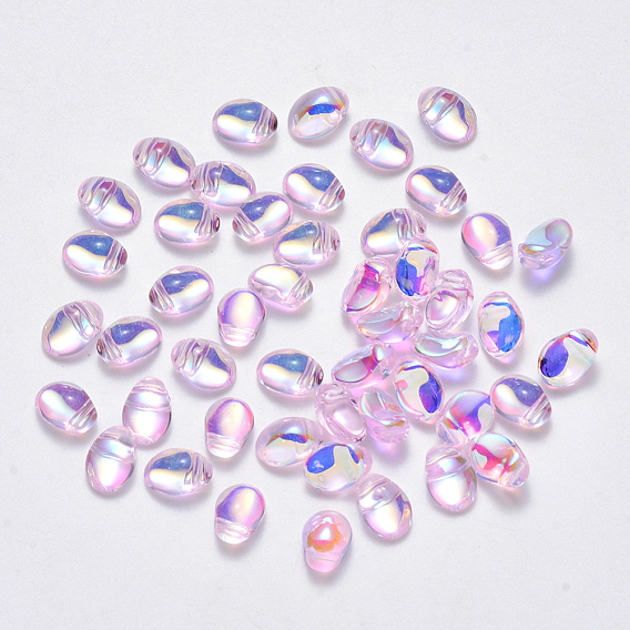 Transparent Spray Painted Glass Charms, AB Color Plated, Oval