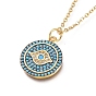 Brass Micro Pave Cubic Zirconia Pendant Necklaces, with 304 Stainless Steel Cable Chains, Flat Round with Evil Eye, Golden