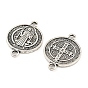 Tibetan Style Alloy Connector Charms, Cadmium Free & Lead Free, Religion Flat Round Links with Cross