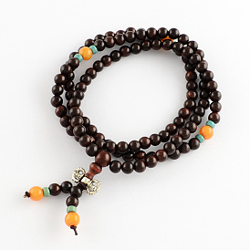 Style wrap santos bijoux bouddhiques rose bracelets de perles rondes en bois ou collier