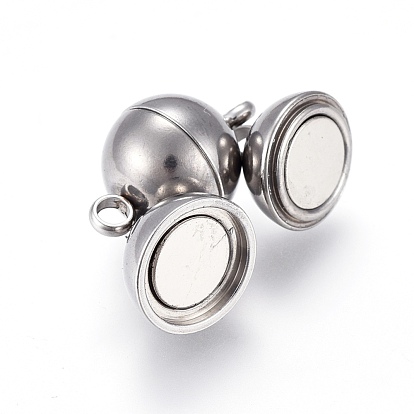 201 Stainless Steel Magnetic Clasps with Loops, Round