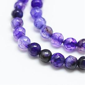 Natural Crackle Agate Bead Strands, Dyed, Faceted, Round