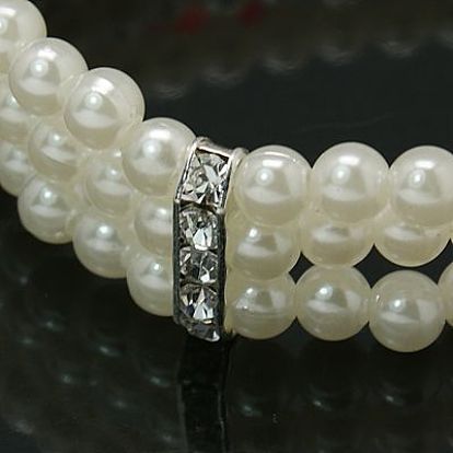 Wedding Bracelets, Acrylic Pearl Bracelets, with Brass Rhinestone Bead Spacers, Stretchy,  63mm