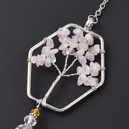 Perles acryliques en forme de larme grosses décorations pendantes, capteurs de soleil suspendus, avec des perles éclatées de quartz rose, arbre de la vie