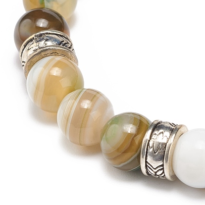 Natural Striped Agate Round Beaded Stretch Bracelet, Gemstone Jewelry for Women