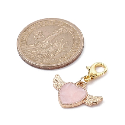 Valentine's Day Theme Alloy Enamel Pendant Decoration, with Alloy Lobster Claw Clasps, Heart/Rabbit/Flower