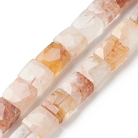 Natural Red Hematoid Quartz/Ferruginous Quartz Beads Strands, Faceted, Square