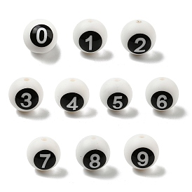 Round with Black Number Silicone Beads, Chewing Beads For Teethers, DIY Nursing Necklaces Making