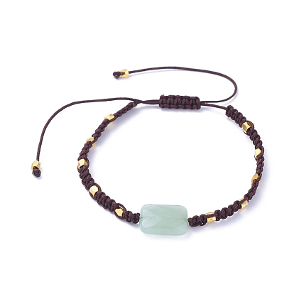 Bracelets réglables de perle de pierre gemme, bracelets à nœud carré en fil de nylon, avec des perles en laiton