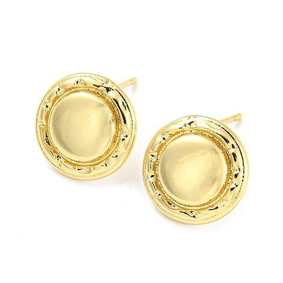 Rack Plating Brass Flat Round Stud Earrings for Women, Lead Free & Cadmium Free, Long-Lasting Plated