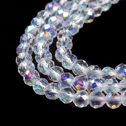 Electroplate Glass Beads Strands, AB Color Plated, Faceted Round
