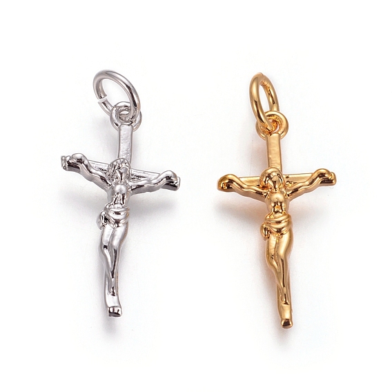 Brass Pendants, with Jump Rings, Crucifix Cross, For Easter