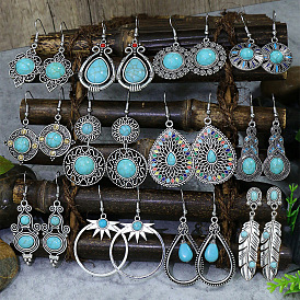 Bohemian Turquoise Earrings Geometric Alloy Vintage Statement Tassel Ear Jewelry