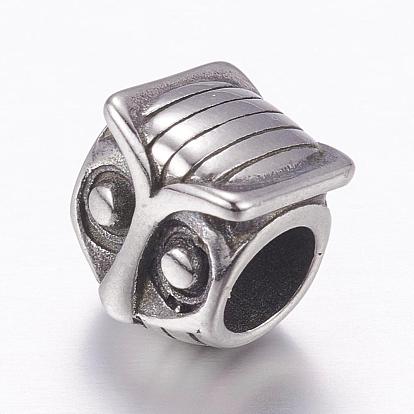 304 Stainless Steel European Beads, Large Hole Beads, Owl