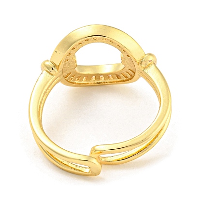 Rack Plating Brass with Clear Cubic Zirconia Donut Open Cuff Rings, Long-Lasting Plated, Lead Free & Cadmium Free