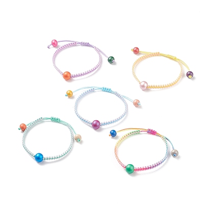 5pcs 5pcs ensemble de bracelets de perles tressées rondes en bois naturel, bracelets réglables empilables pour femmes