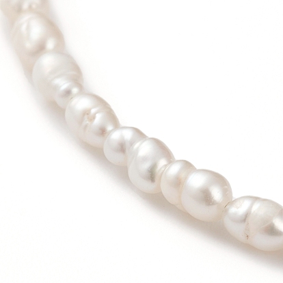 Bracelets de cheville en perles d'eau douce de culture naturelles, avec fermoirs mousquetons en acier inoxydable 304 plaqués or