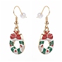 Christmas Theme Alloy Enamel Dangle Earrings Sets, with Brass Earring Hooks and Plastic Ear Nuts, Christmas Tree/Moon/Reindeer/Santa Claus/Wreath/Candy Cane, Golden