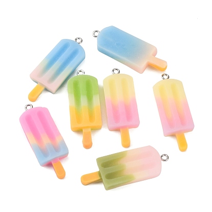 Rainbow Resin Pendants, with Platinum Tone Iron Loop, Ice Cream