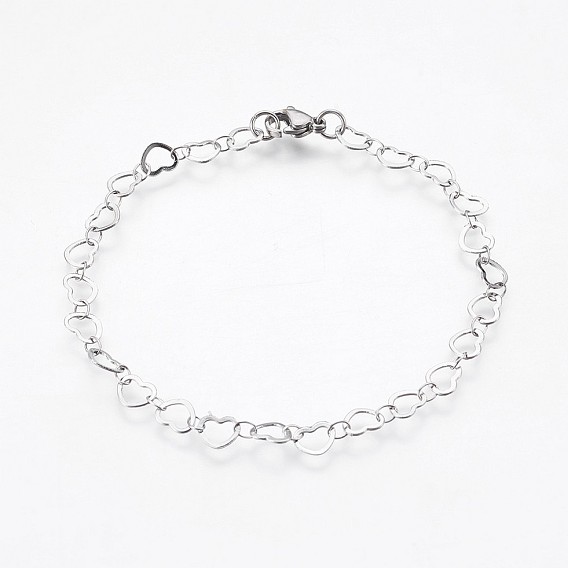 Ion Plating(IP) 304 Stainless Steel Chain Bracelets, with Lobster Claw Clasps, Heart