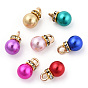 ABS Plastic Charms, with Golden Tone Iron Findings and Rhinestone, Dyed, Round Charm