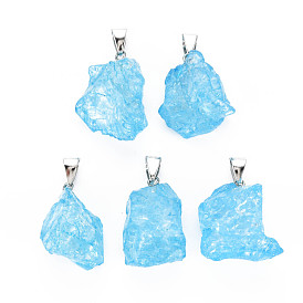 Natural Crackle Quartz Pendants, with Platinum Plated Iron Findings, Dyed & Heated, Nuggets