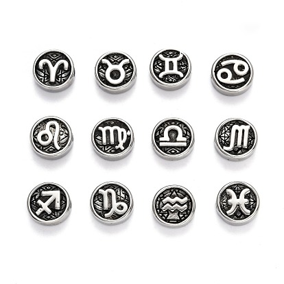 304 Stainless Steel Beads, Flat Round with Twelve Constellations
