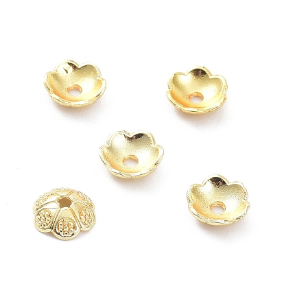 Brass 6-Petal Bead Caps, Long-Lasting Plated, Flower