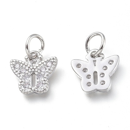 Brass Micro Pave Clear Cubic Zirconia Pendants, with Jump Rings, Butterfly