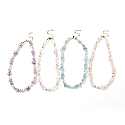 4 pcs 4 ensemble de colliers de perles et de perles de pierres précieuses mélangées naturelles de style pcs pour les femmes