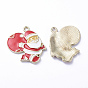 Golden Plated Alloy Enamel Pendants, for Christmas, Running Santa Claus with Bag