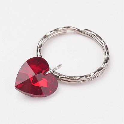 Iron Keychain, with Heart Glass Pendants