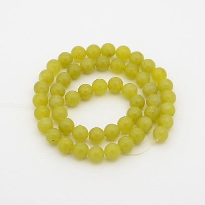 Brins de perles rondes en jade olive naturel