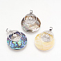 Shell Pendants, with Platinum Tone Brass Findings, Flat Round with Tree of Life