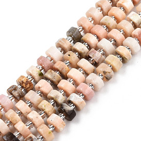 Natural Pink Opal Beads Strands, with Seed Beads, Heishi Beads, Flat Round/Disc