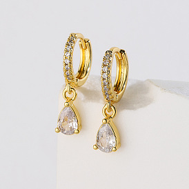 18 Boucles d'oreilles pendantes en forme de goutte d'eau en zircon plaqué or pour femme