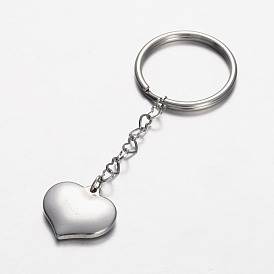 Porte-clés coeur en acier inoxydable, 70mm