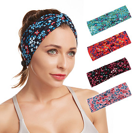 Bohemian Cross Knot Headband with Elastic Small Floral Print for Women
