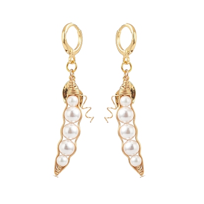 Boucles d'oreilles longues à levier avec perle de coquillage et perle, bijoux en fil de laiton pour femmes