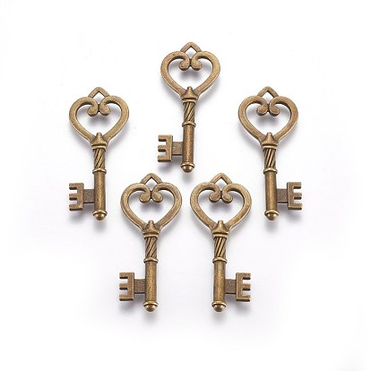 Tibetan Style Alloy Key Pendants, Cadmium Free & Lead Free, 47x19x5mm, Hole: 4mm, about 180pcs/1000g