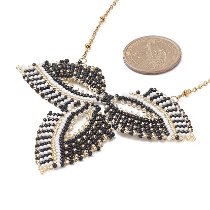 Collar con colgante de hoja trenzada de semillas japonesas miyuki con cadenas satelitales, oro 304 joyas de acero inoxidable para mujer.